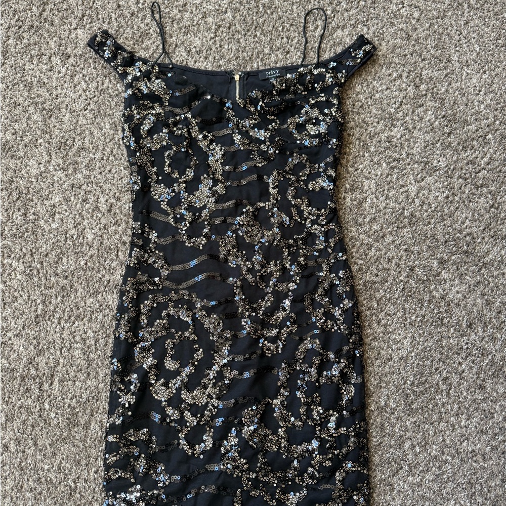 Black and Gold Sequin Mini Dress
